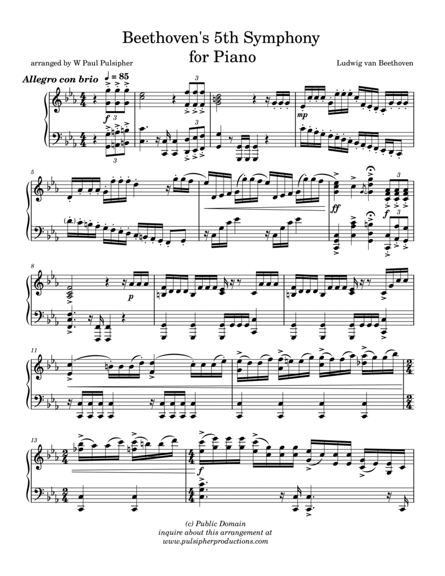 Beethoven's 5th Symphony Piano Solo scores gallery preview page 1