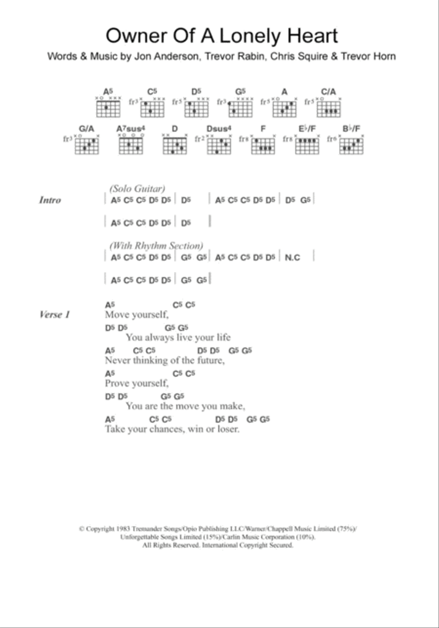 Owner Of A Lonely Heart Owner Of A Lonely Heart Acoustic Guitar scores gallery preview page 1
