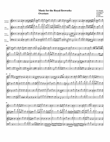Overture to Music for the Royal fireworks (arrangement for 4 recorders)