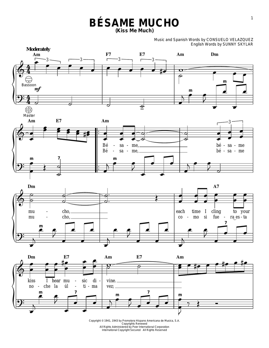 Besame Mucho (Kiss Me Much) Accordion scores gallery preview page 1