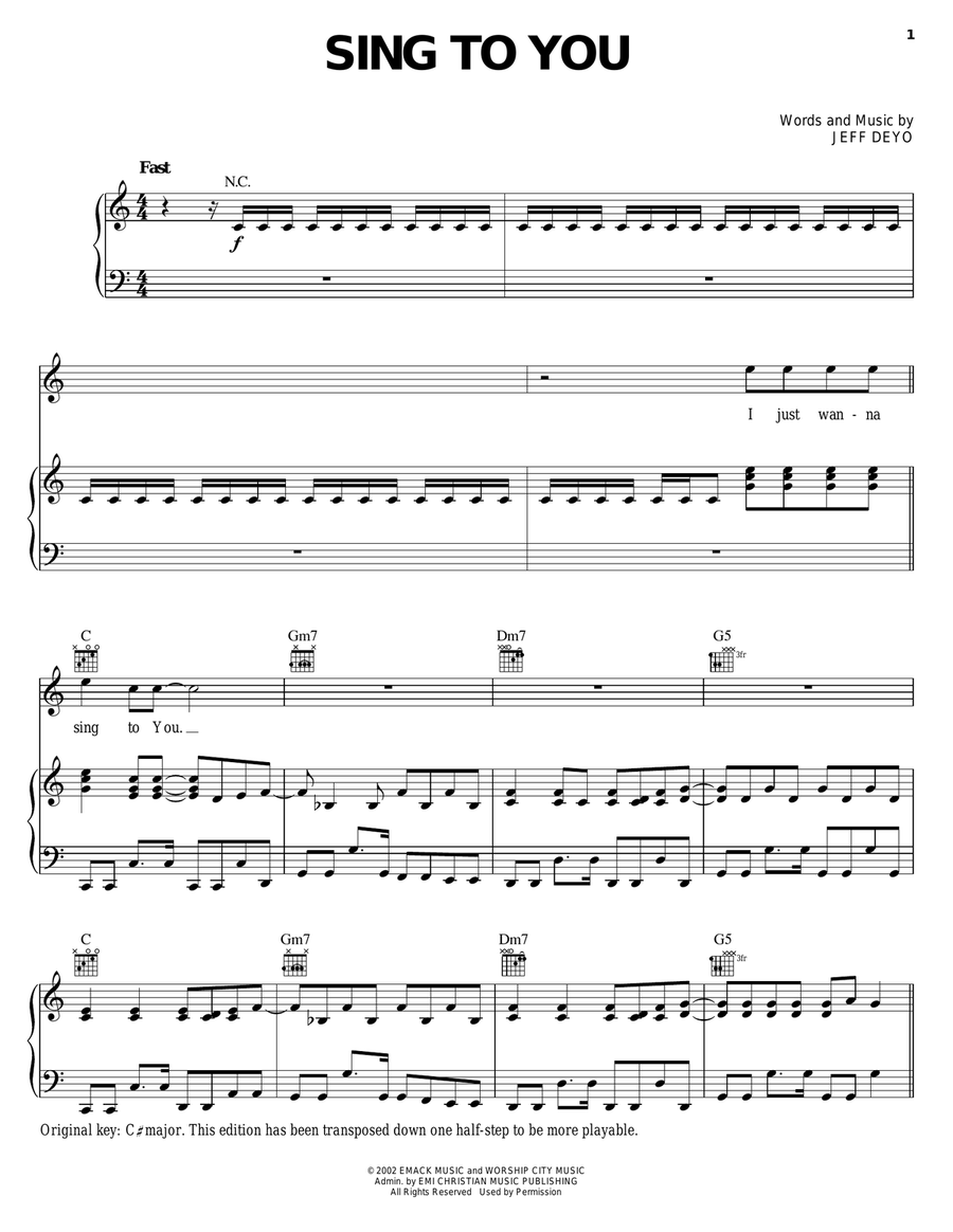 Sing To You Sing To You Piano, Vocal, Guitar scores gallery preview page 1