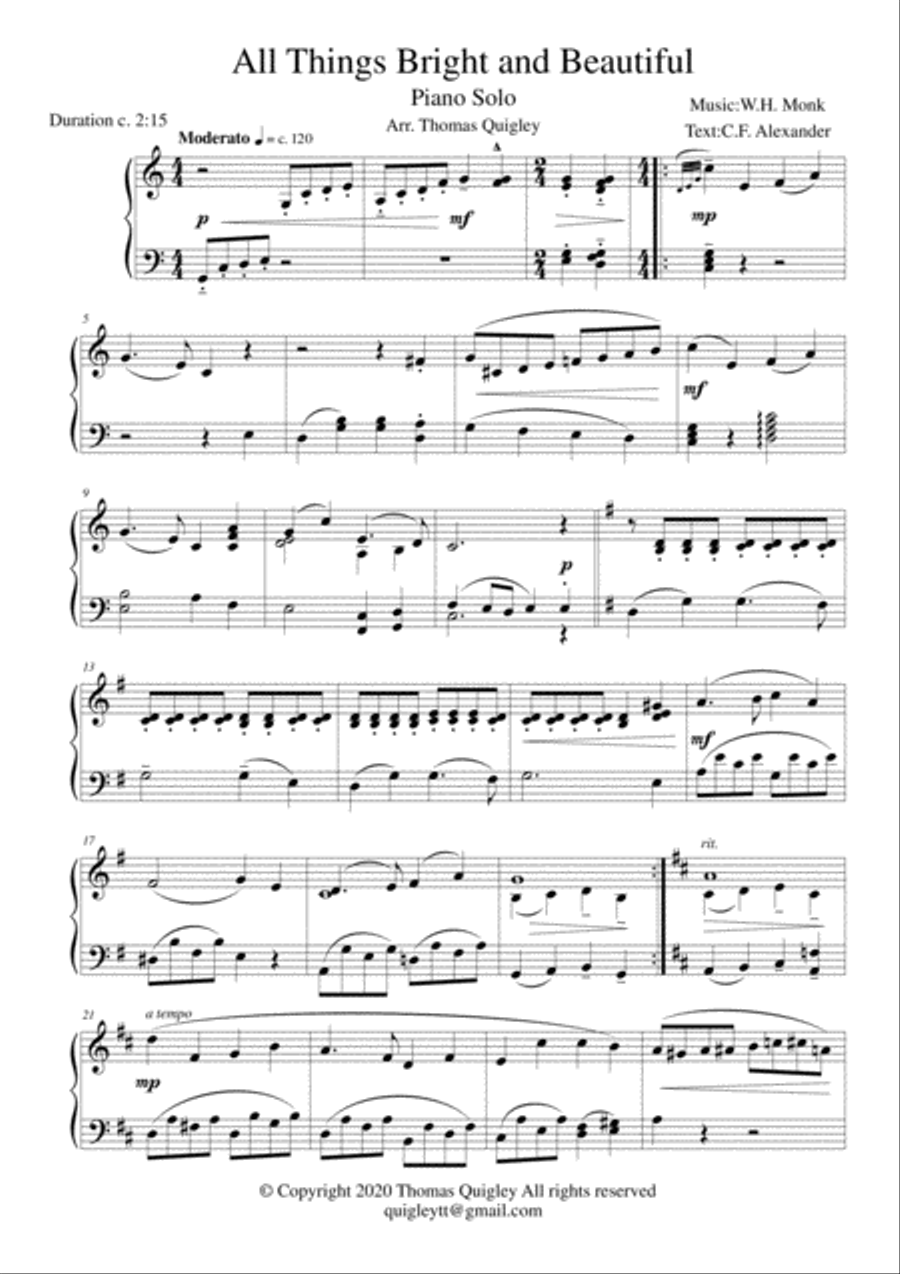 All Things Bright and Beautiful Piano Solo scores gallery preview page 2