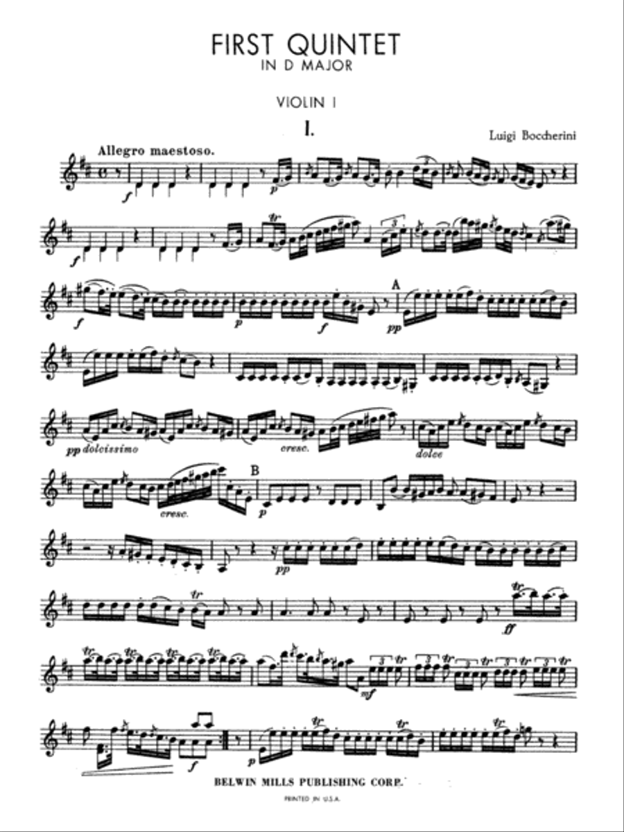 Boccherini: First Quintet in D Major, for Two Violins, Viola, Cello and Guitar Viola scores gallery preview page 1