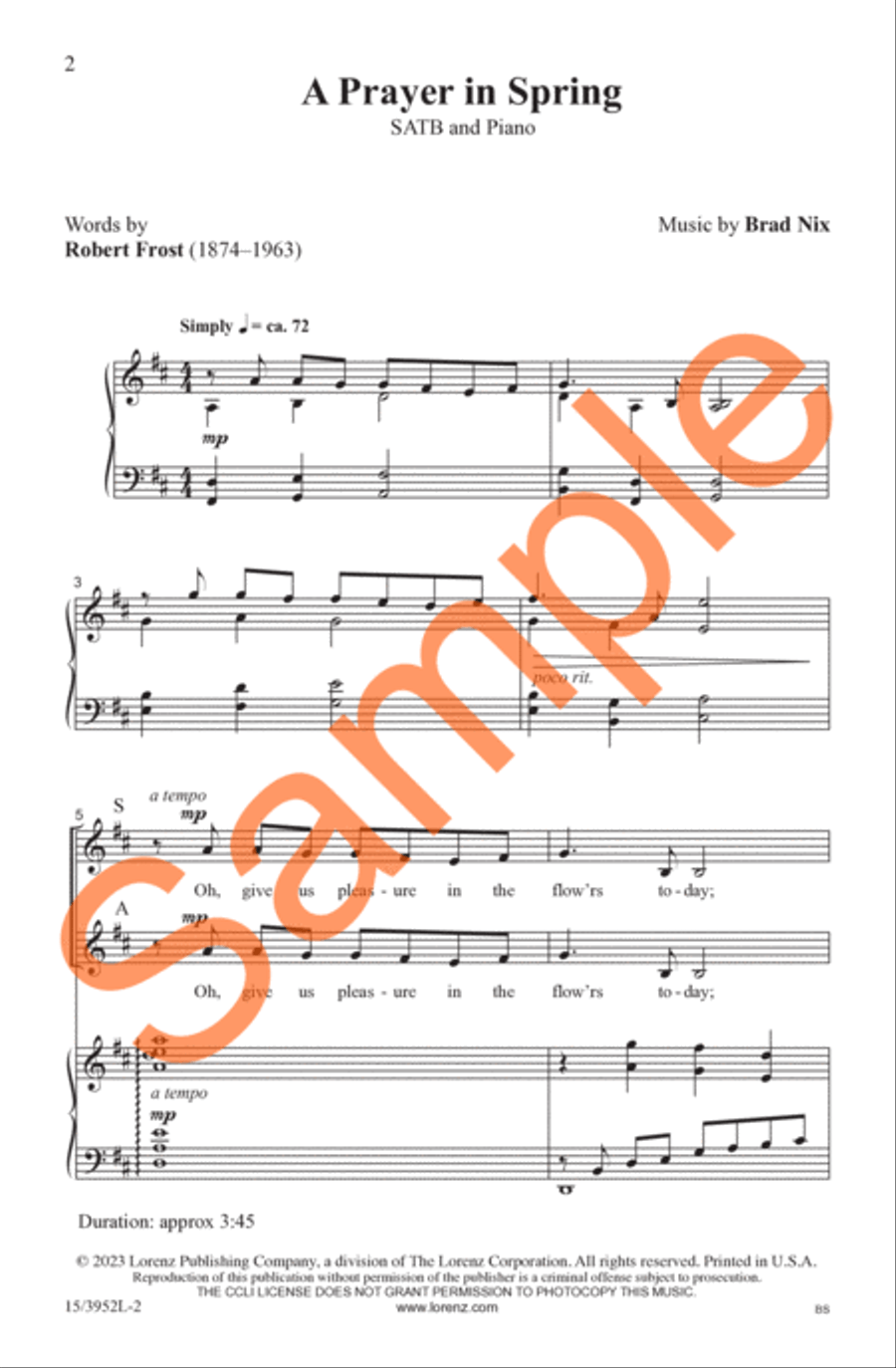 A Prayer in Spring A Prayer in Spring 4-Part scores gallery preview page 3