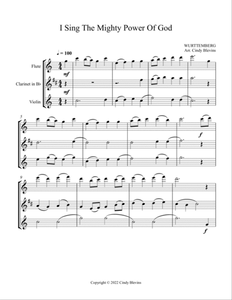 I Sing the Mighty Power Of God, Flute, Clarinet and Violin Clarinet scores gallery preview page 2