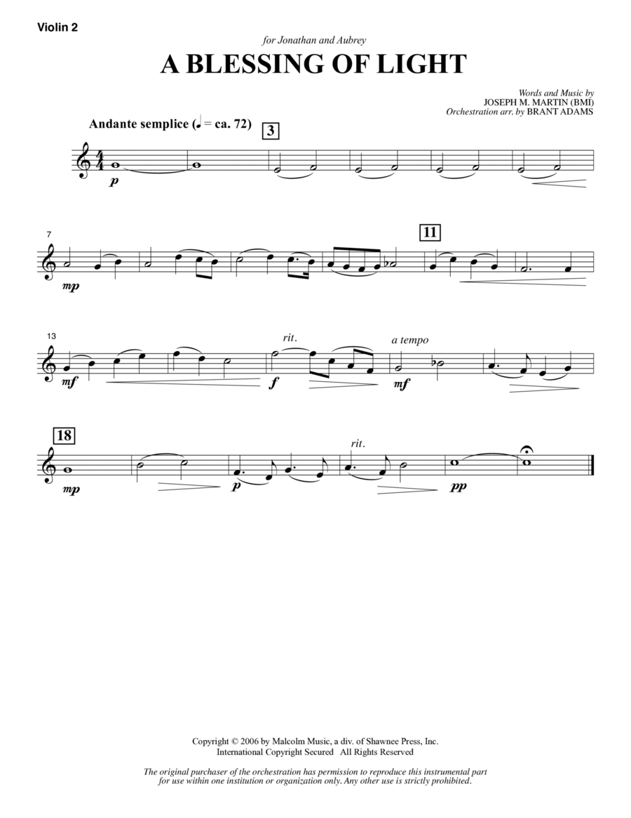 A Blessing of Light - Violin 2 Choir scores gallery preview page 1
