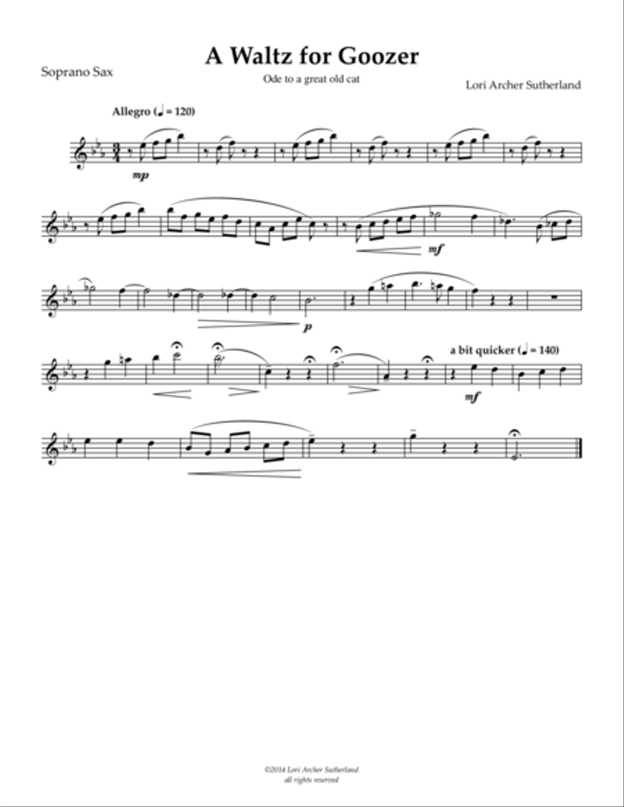 A Waltz for Goozer : Ode to a Great Old Cat Saxophone Quartet scores gallery preview page 3