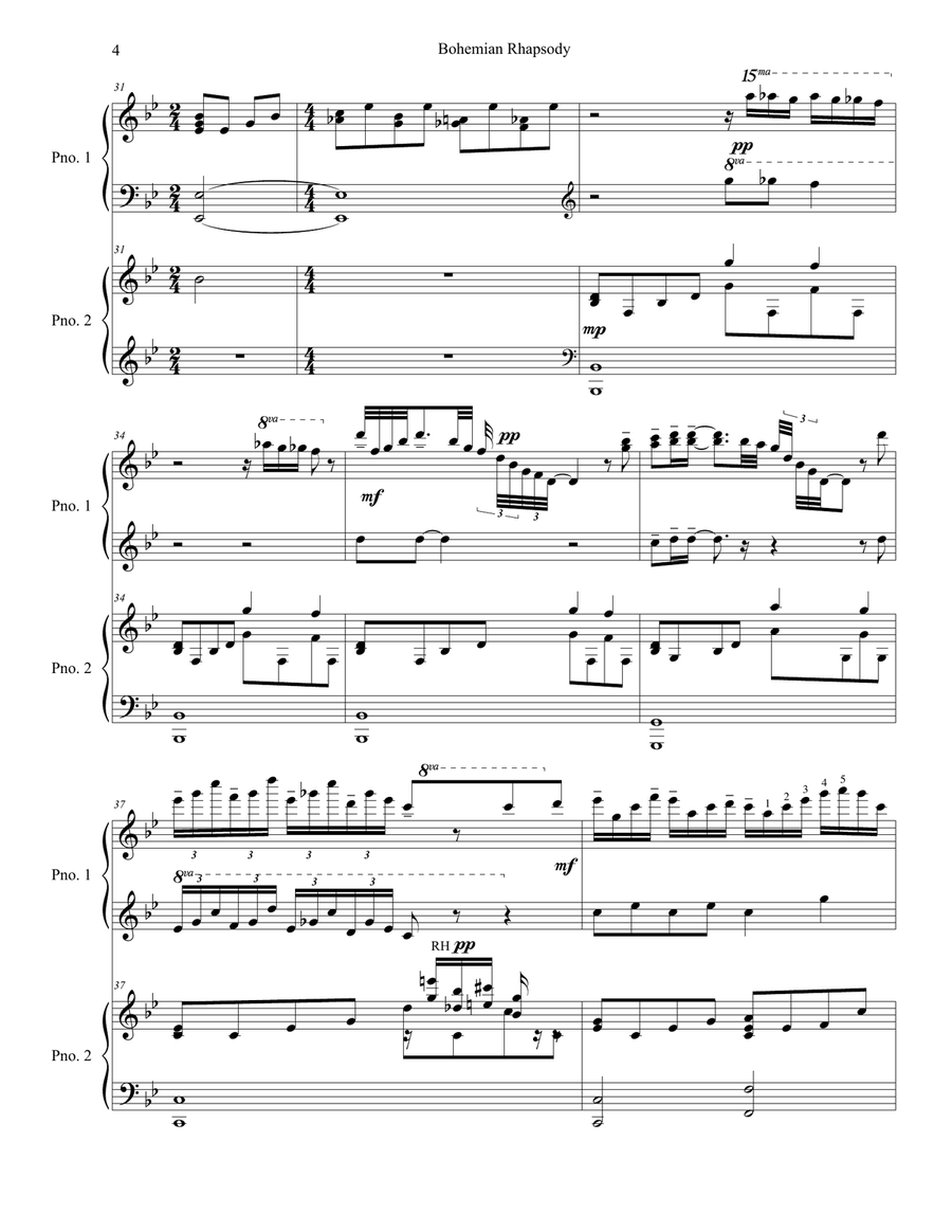 Bohemian Rhapsody Bohemian Rhapsody Piano Duet scores gallery preview page 4