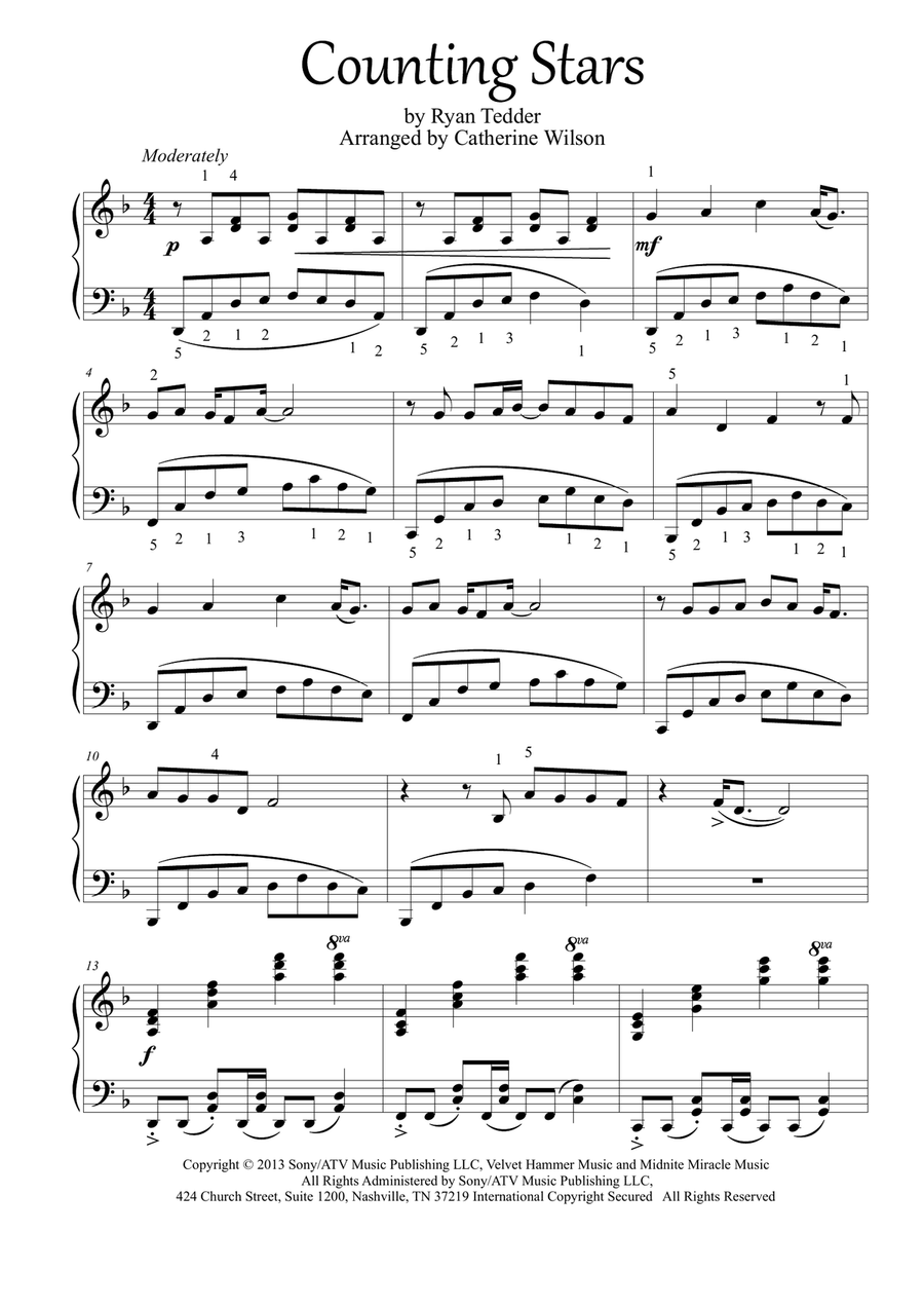 Counting Stars Piano Solo scores gallery preview page 2