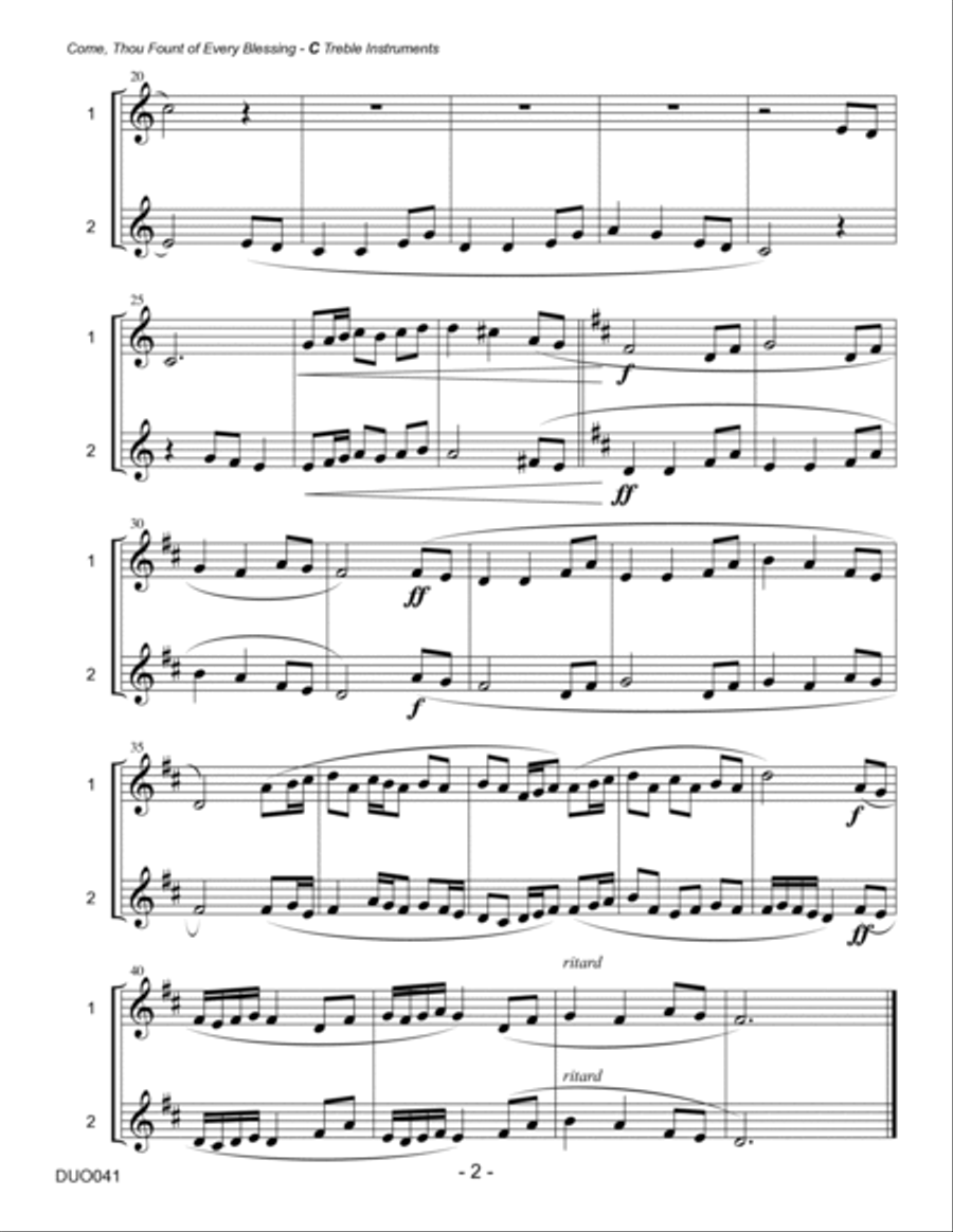COME THOU FOUNT OF EVERY BLESSING - unaccompanied DUET for any orchestral instruments! Woodwind Duet scores gallery preview page 2