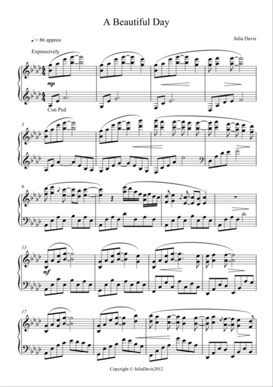 A Beautiful Day A Beautiful Day Piano Solo scores gallery preview page 1