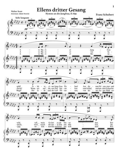 SCHUBERT: Ellens Gesang III, D. 839 (transposed to G-flat major)