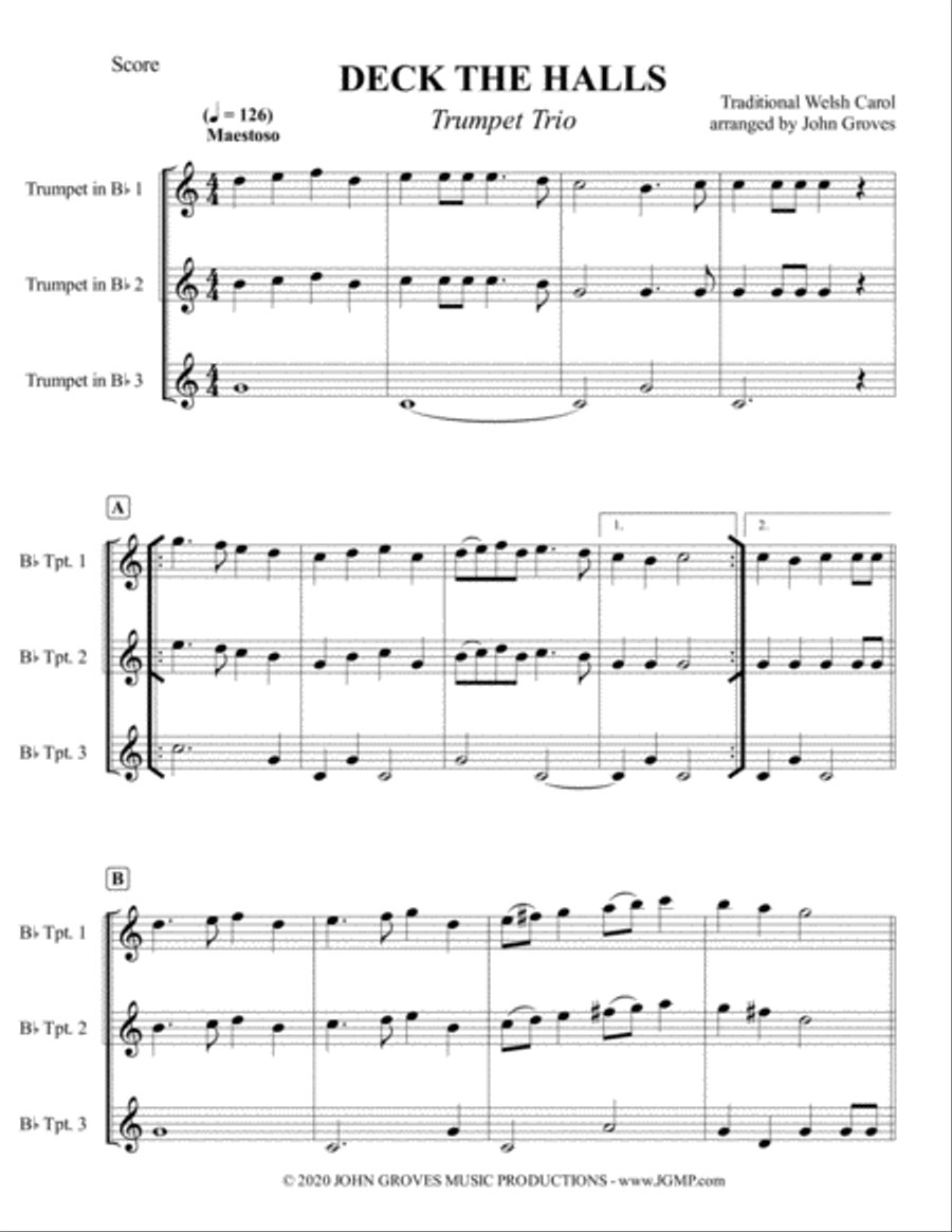 Deck The Halls - Trumpet Trio Trumpet Trio scores gallery preview page 2