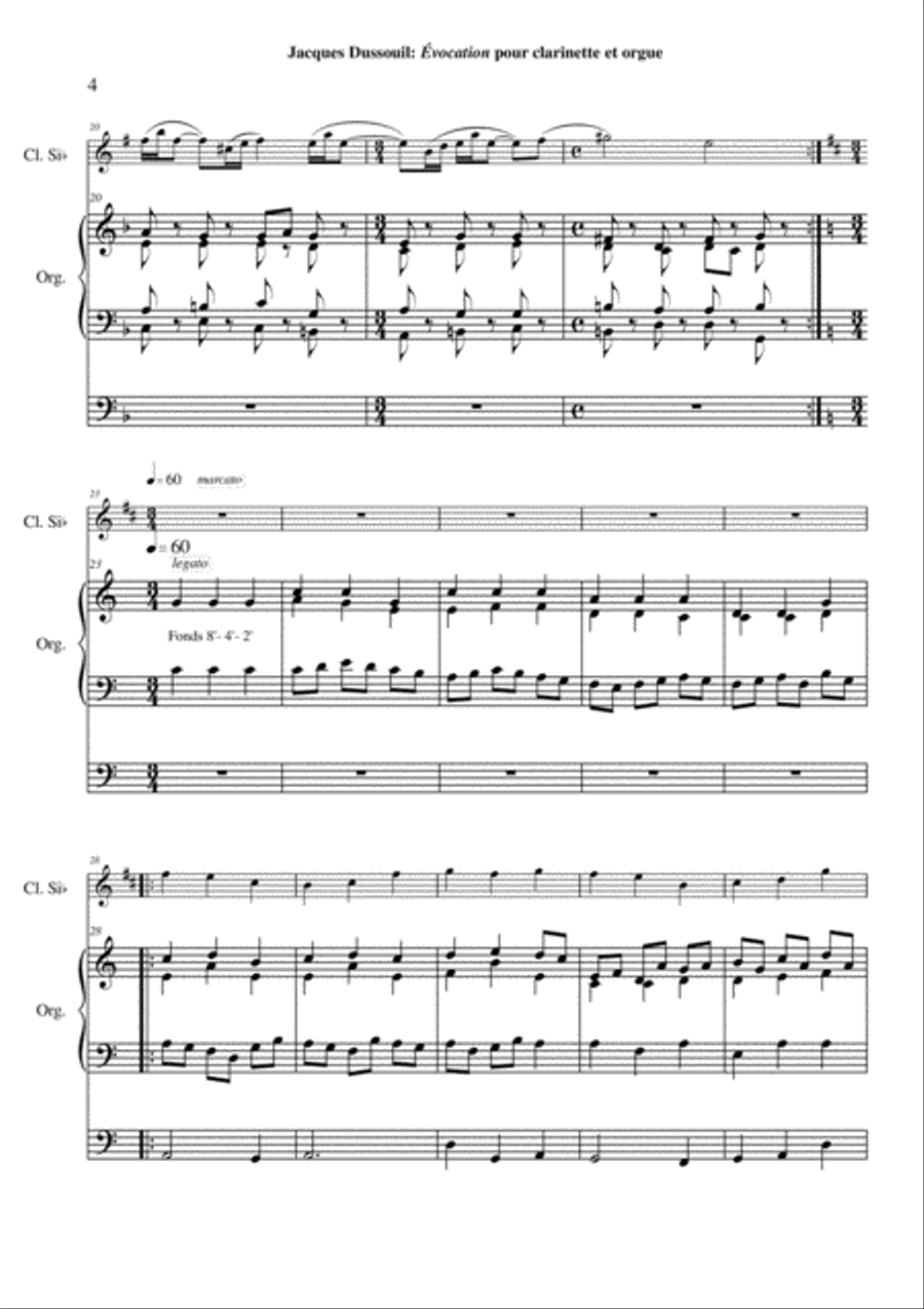 Jacques Dussouil: Évocation for Bb clarinet and organ Woodwind Duet scores gallery preview page 4