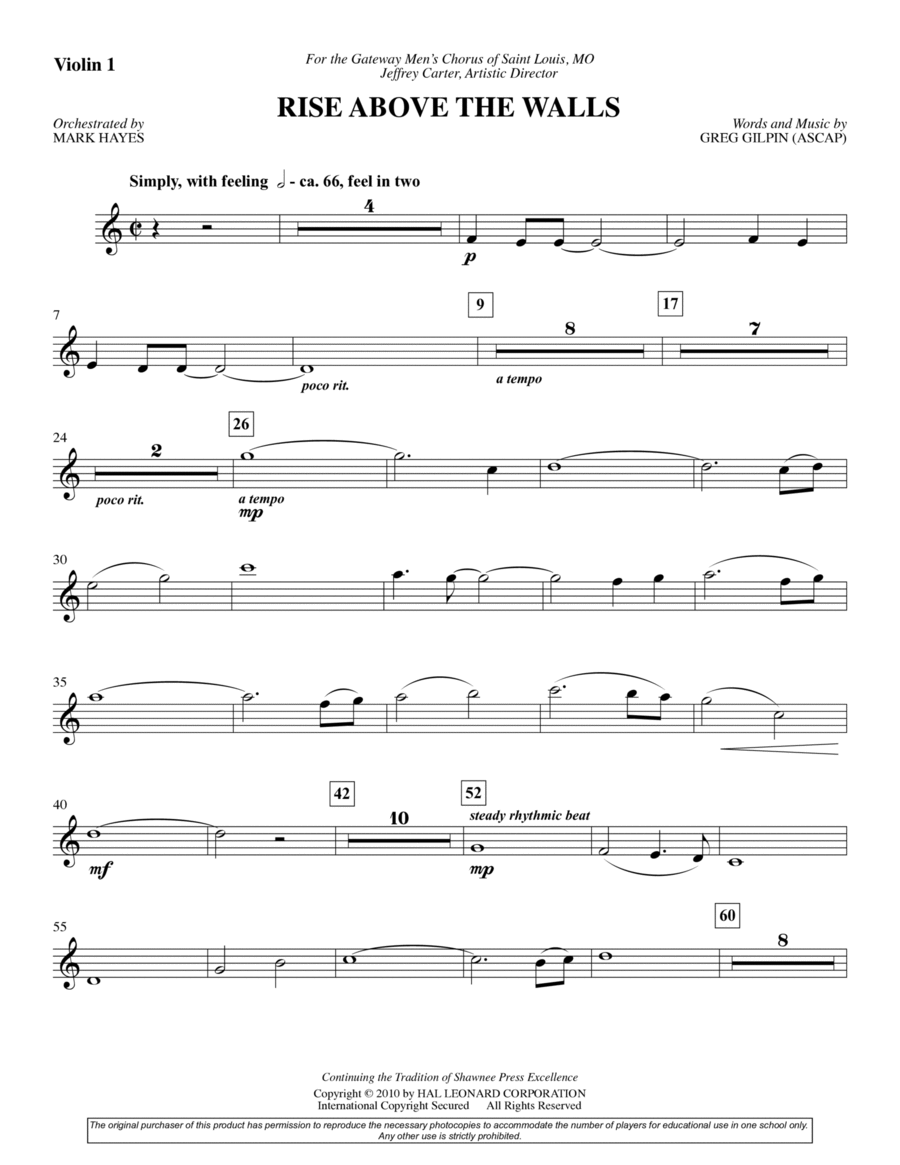 Rise Above The Walls - Violin 1 Choir scores gallery preview page 1