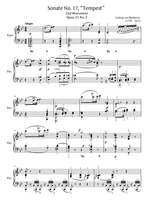 Beethoven - Piano Sonata No.17, Op.31 No.2 - Tempest 2nd Mov Adagio - Original With Fingered