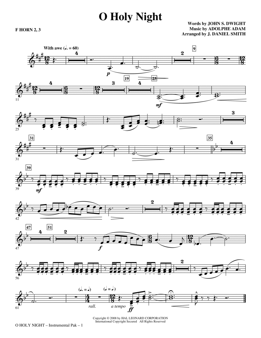 O Holy Night - F Horn 2,3 Choir scores gallery preview page 1