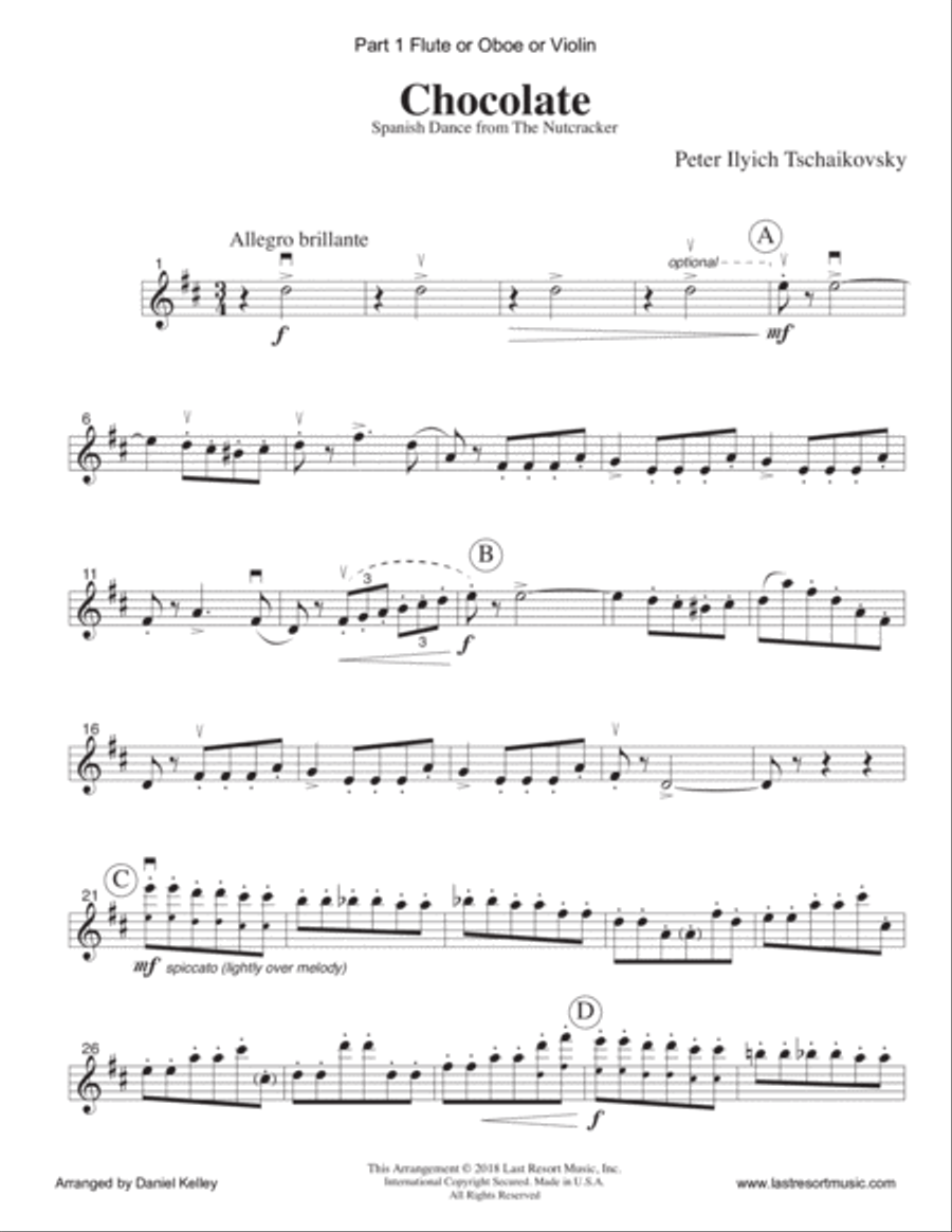 Chocolate from the Nutcracker for Piano Trio (Violin, Cello & Piano) or Piano Quartet Small Ensemble scores gallery preview page 3