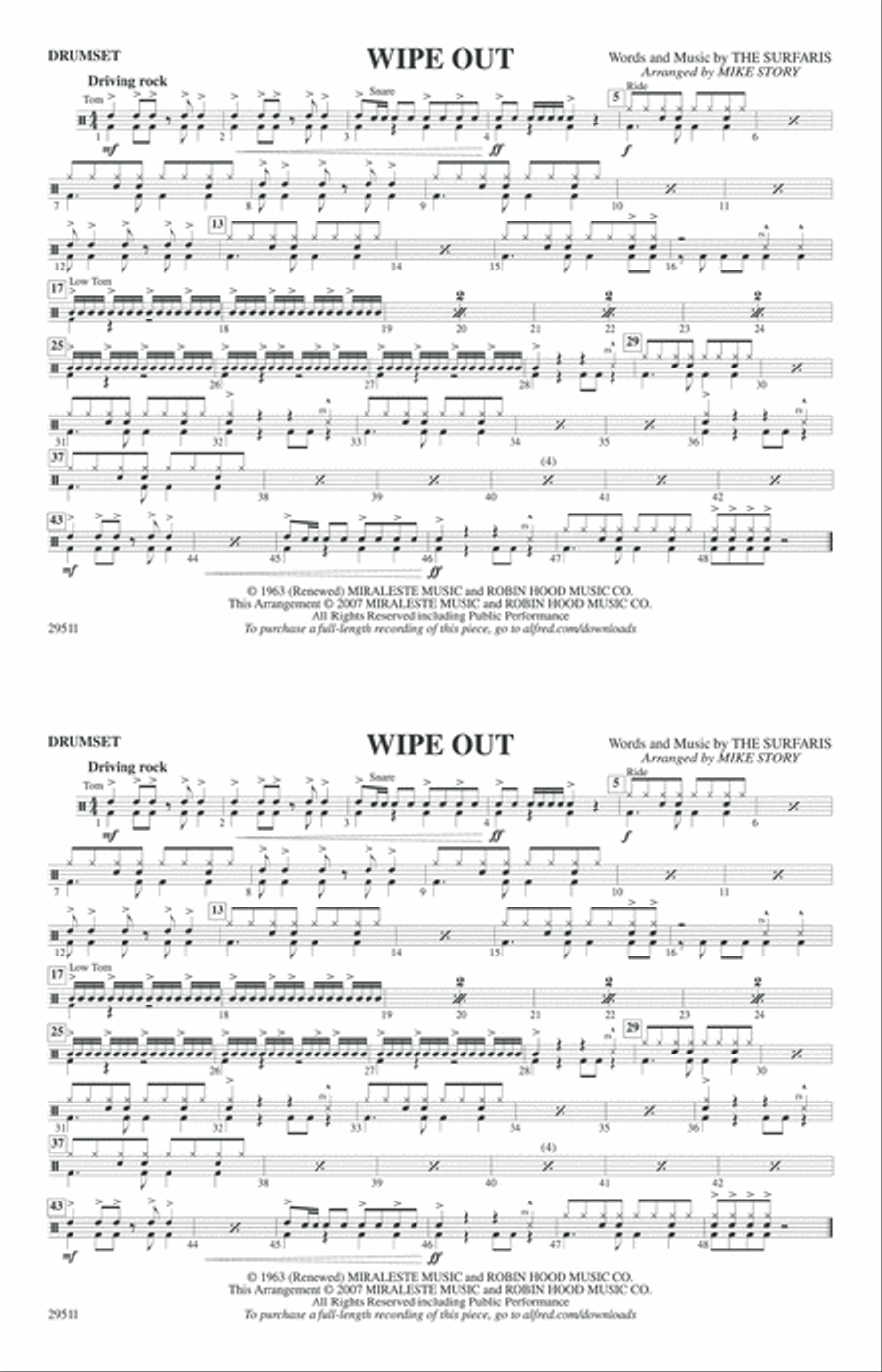 Wipe Out: Drumset Marching Band scores gallery preview page 1