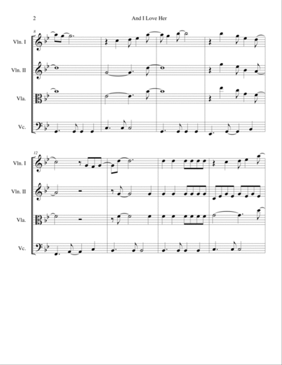 And I Love Her And I Love Her String Quartet scores gallery preview page 2