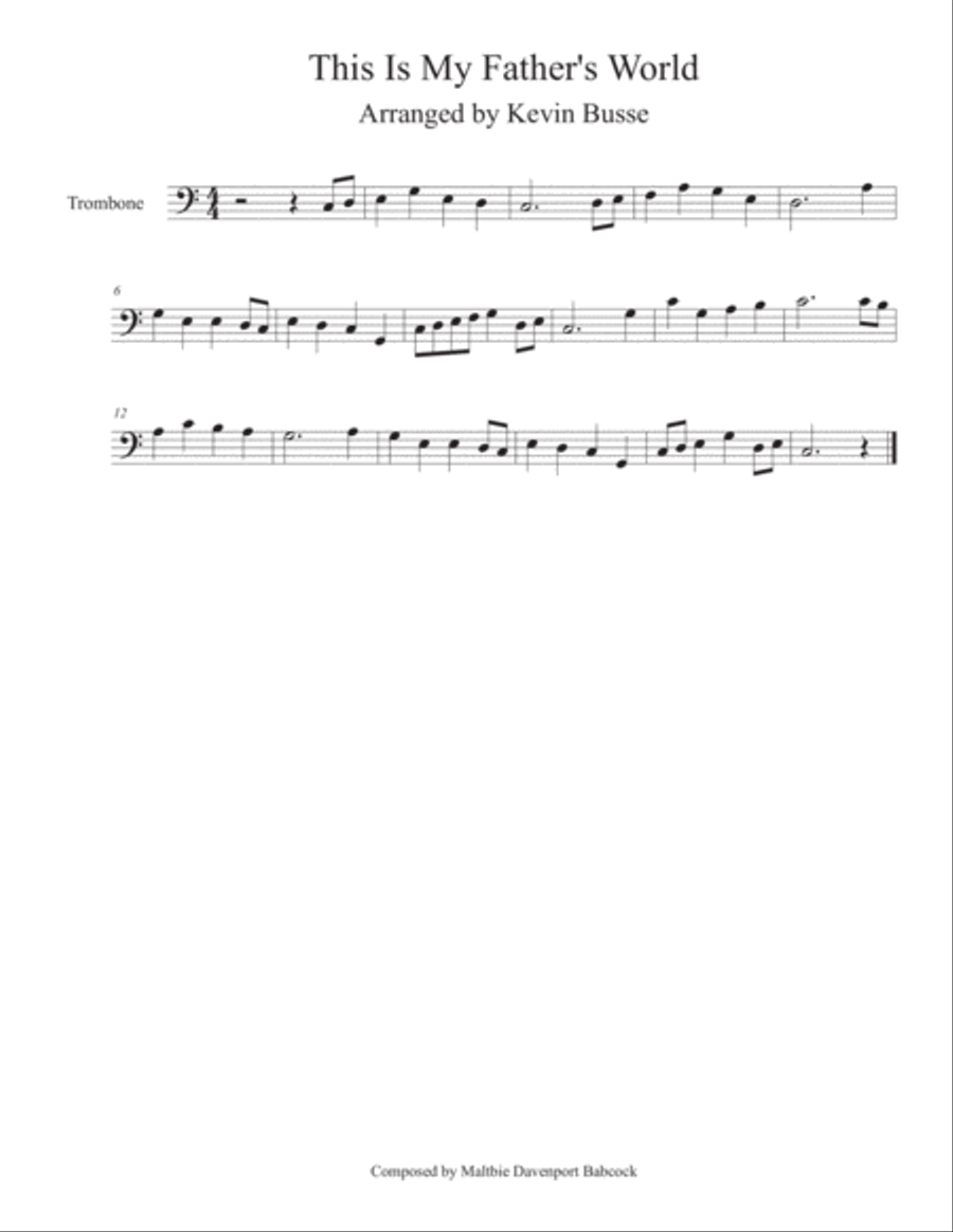 This Is My Father's World (Easy key of C) - Trombone Trombone Solo scores gallery preview page 1