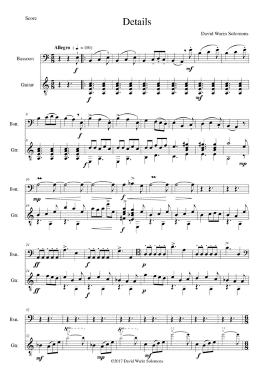 Details for bassoon and guitar Bassoon scores gallery preview page 1
