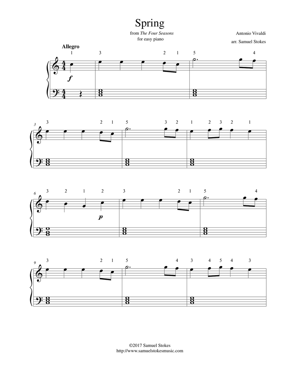 Spring - from Vivaldi's The Four Seasons - for easy piano Easy Piano scores gallery preview page 1