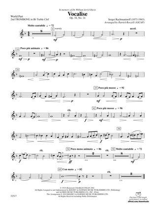 Vocalise, Op. 34, No. 14: (wp) 2nd B-flat Trombone T.C.