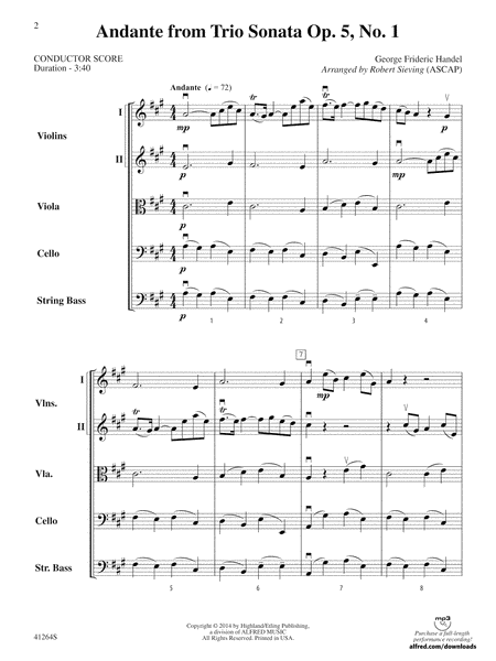Andante from Trio Sonata Op. 5, No. 1: Score