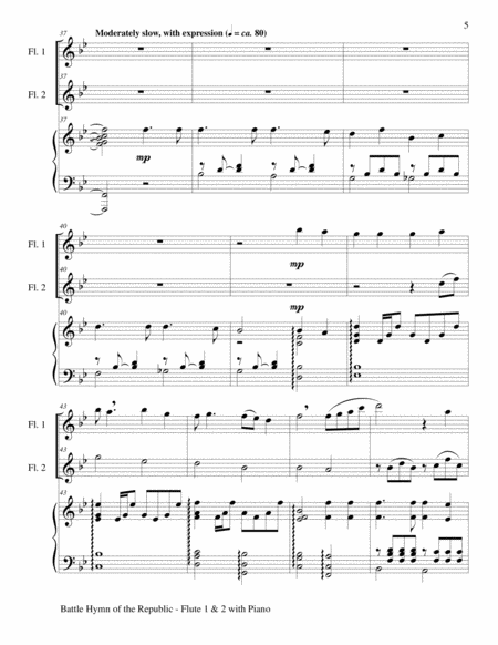 BATTLE HYMN OF THE REPUBLIC (Trio– Flute 1, Flute 2 and Piano/Score and Parts) image number null