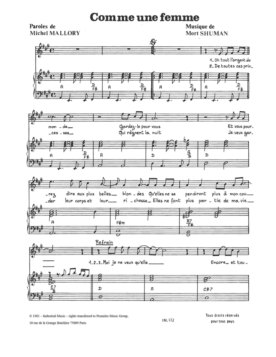 Comme Une Femme Piano, Vocal scores gallery preview page 1