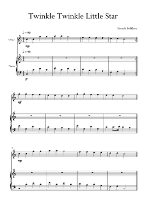 Twinkle Twinkle Little Star in C Major for Oboe and Piano. Very Easy.
