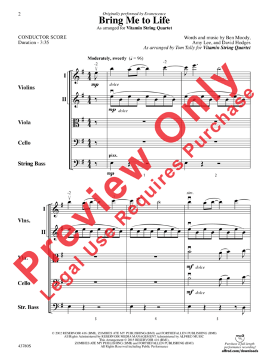Bring Me to Life String Orchestra scores gallery preview page 3