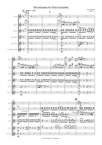 "Divertimento" for Flute Ensemble Mov.1, Score and Parts