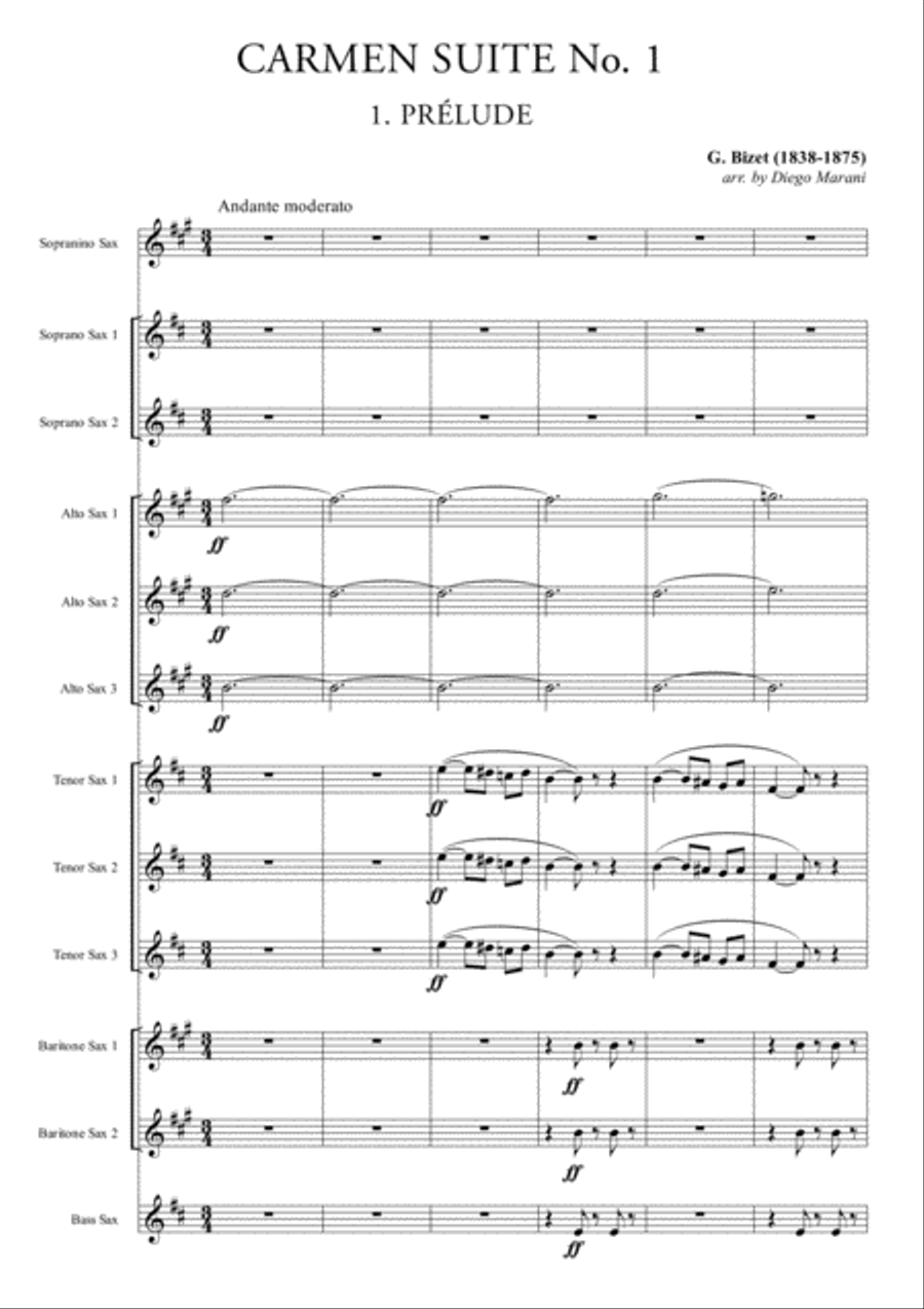 Carmen Suite No. 1 (Part One) for Saxophone Ensemble Woodwind Ensemble scores gallery preview page 1