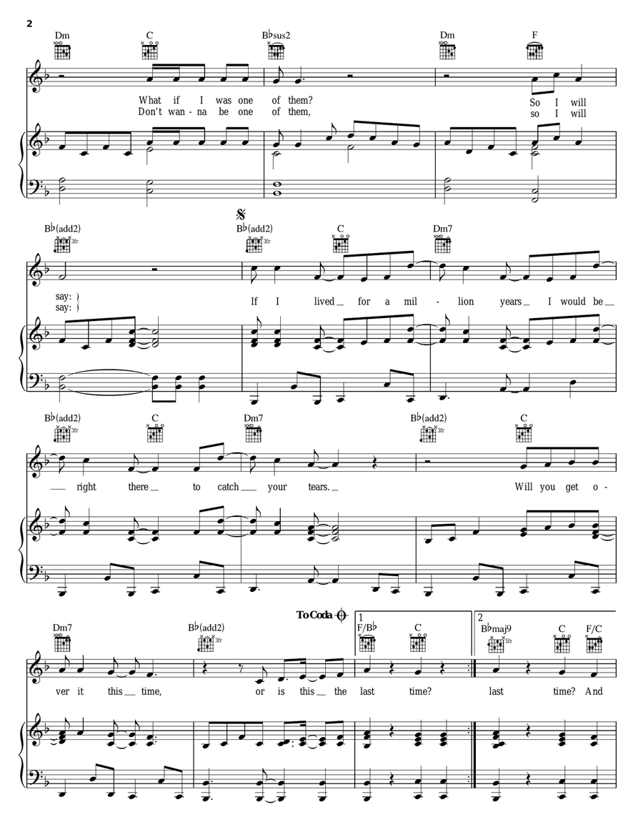 A Million Years A Million Years Piano, Vocal, Guitar scores gallery preview page 2