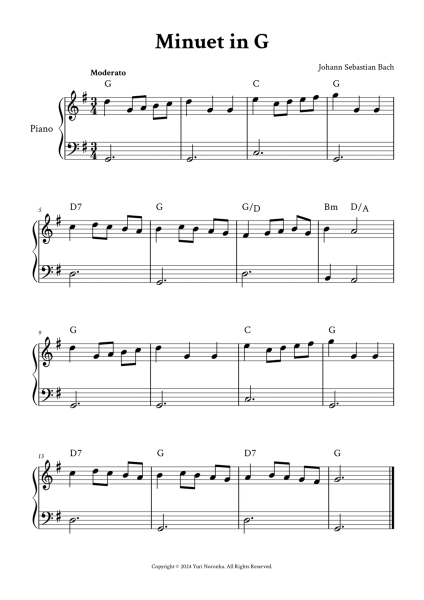 Minuet in G - Easy Piano (with Chords) image number null