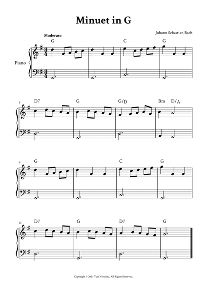 Minuet in G - Easy Piano (with Chords) image number null