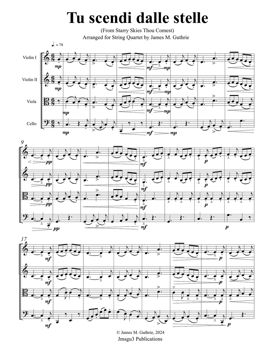 Book cover for Tu scendi dalle stelle (From Starry Skies Thou Comest) for String Quartet