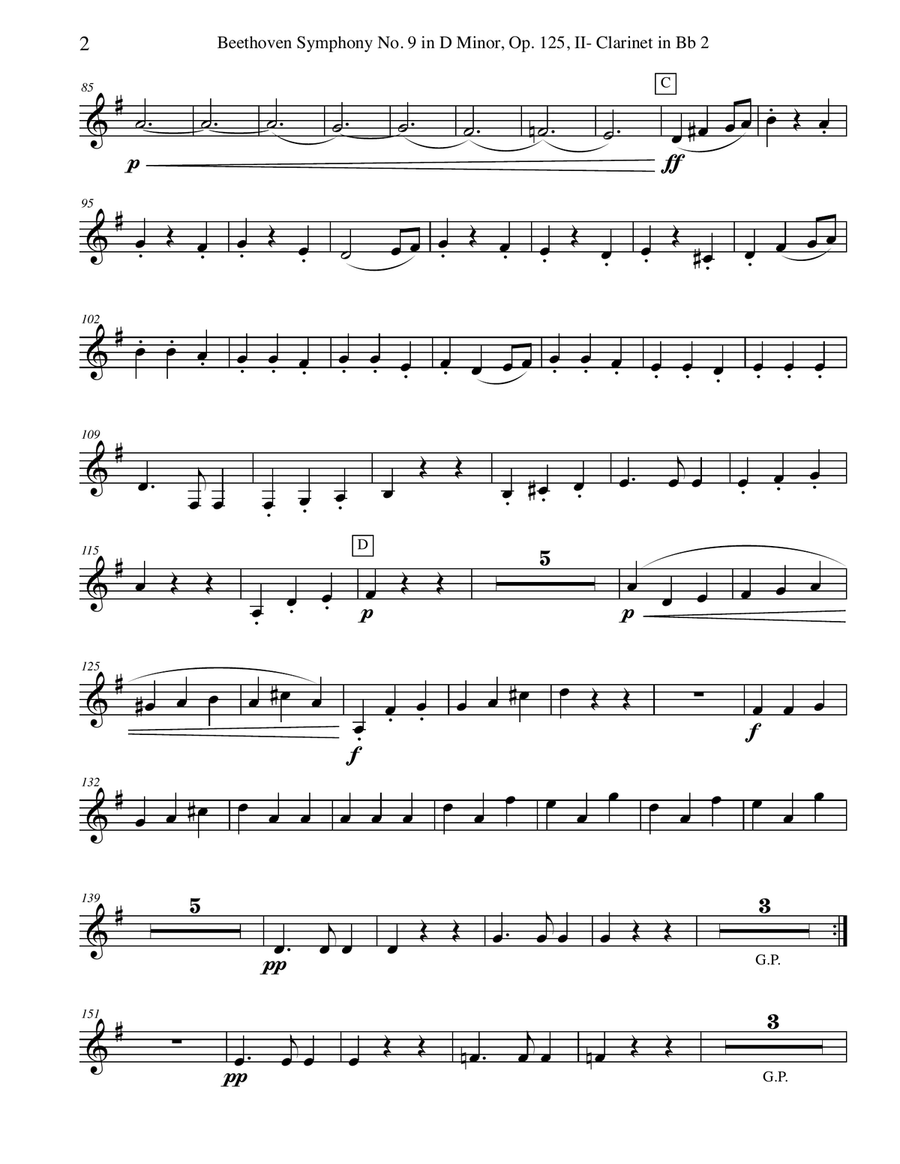 Beethoven Symphony No. 9, Movement II - Clarinet in Bb 2 (Transposed Part), Op. 125 B-Flat Clarinet scores gallery preview page 2