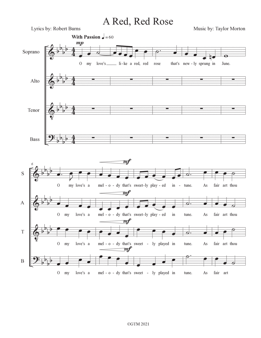 A Red, Red Rose 4-Part scores gallery preview page 1