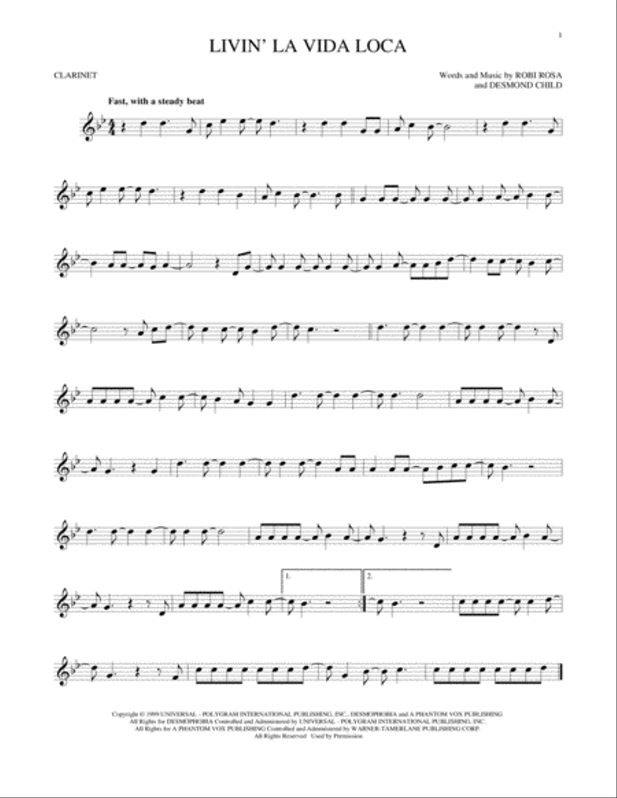Livin' La Vida Loca Clarinet Solo scores gallery preview page 1