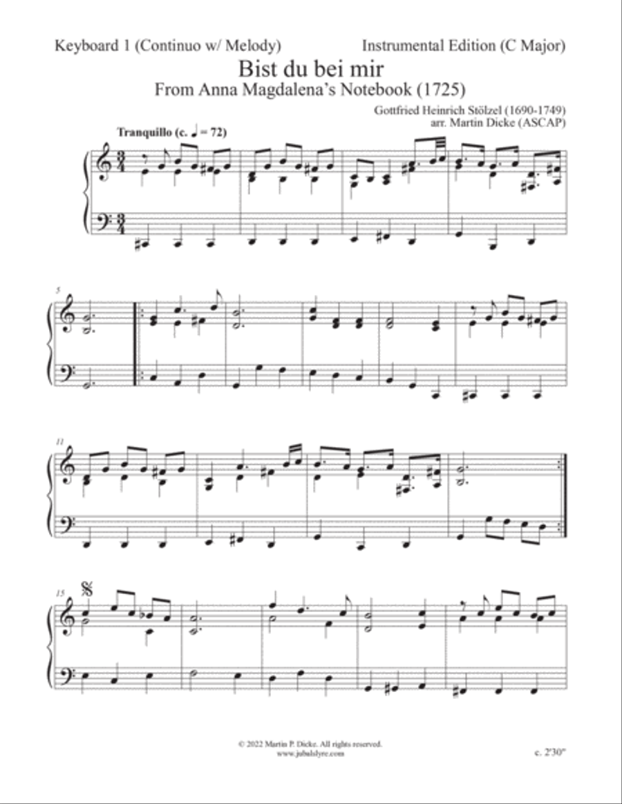 Bist du bei mir (Instrumental Edition in C Major with Keyboard) English Horn scores gallery preview page 5