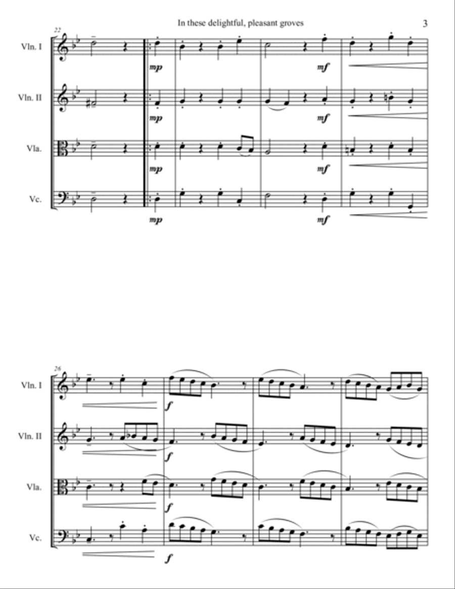 In These Delightful, Pleasant Groves by Henry Purcell for string quartet String Quartet scores gallery preview page 3