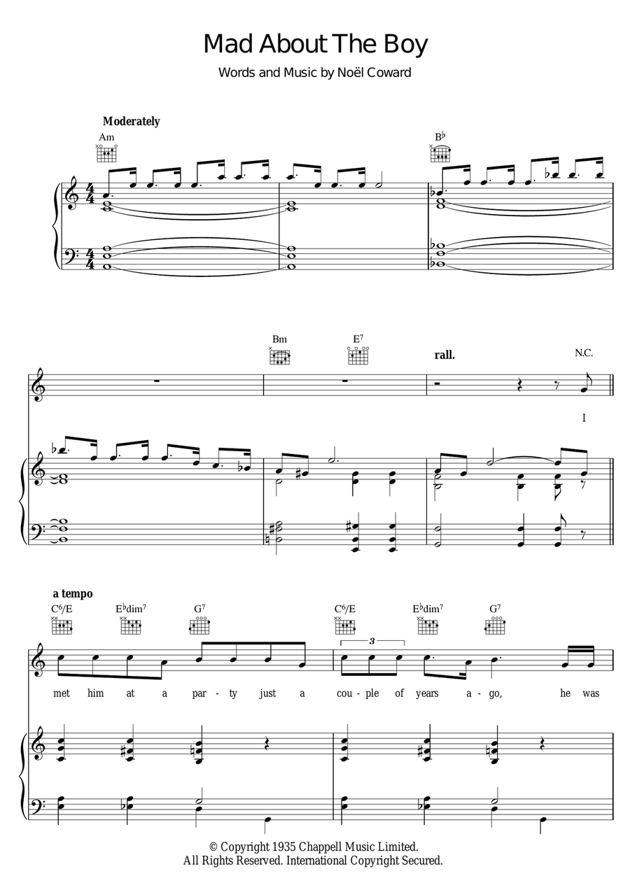 Mad About The Boy Piano, Vocal scores gallery preview page 1