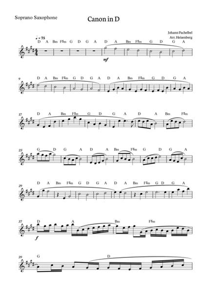 Canon in D - Pachelbel for Sax Quartet with chords. image number null