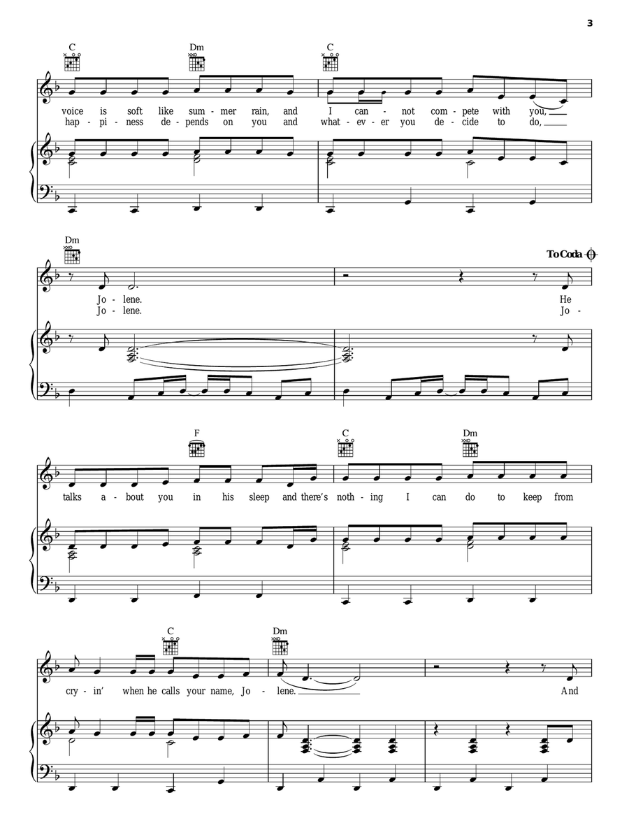 Jolene Piano, Vocal, Guitar scores gallery preview page 3