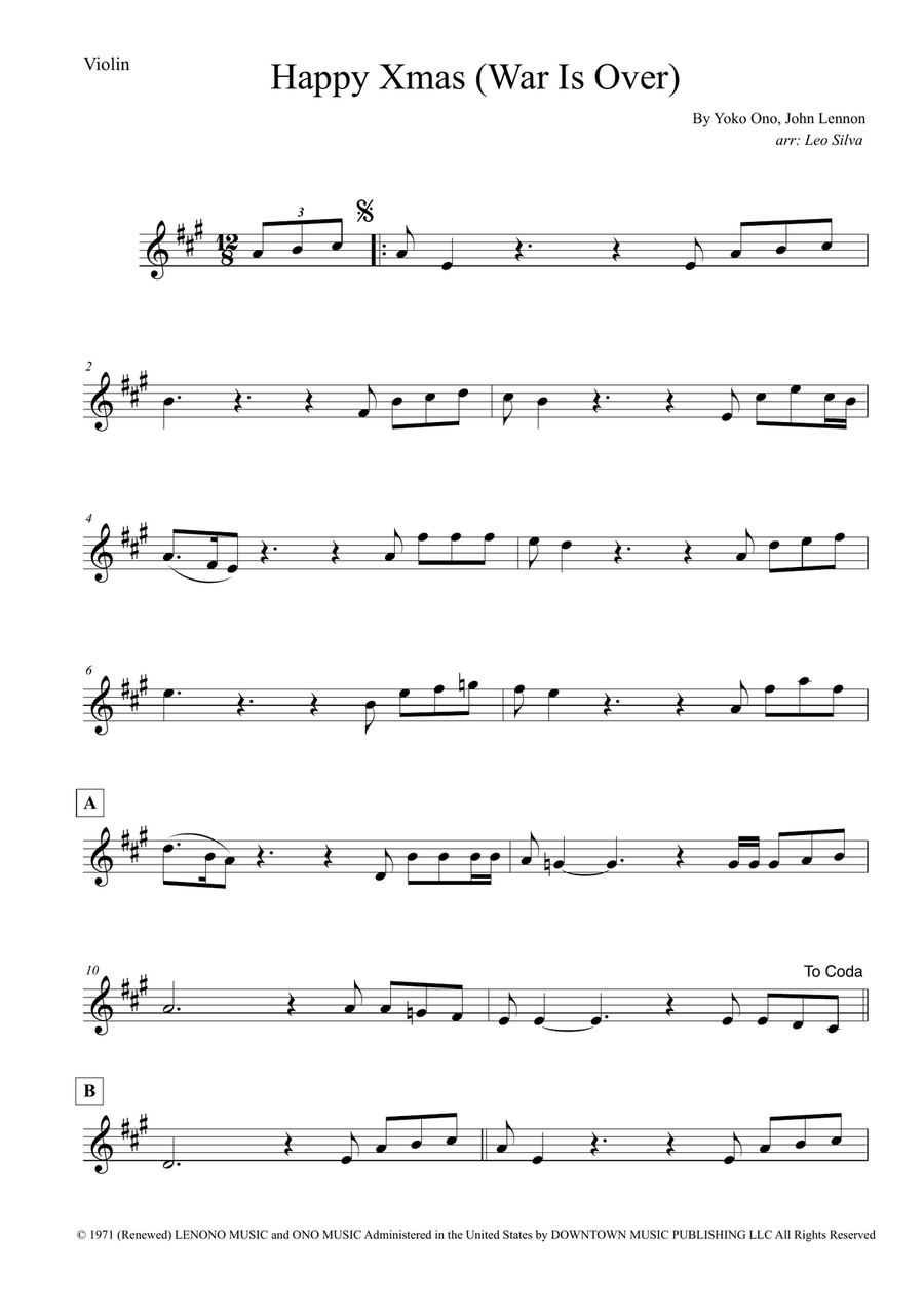 Happy Xmas (War Is Over) Violin Solo scores gallery preview page 1