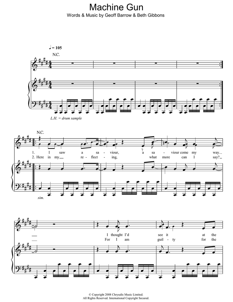 Machine Gun Piano, Vocal, Guitar scores gallery preview page 1
