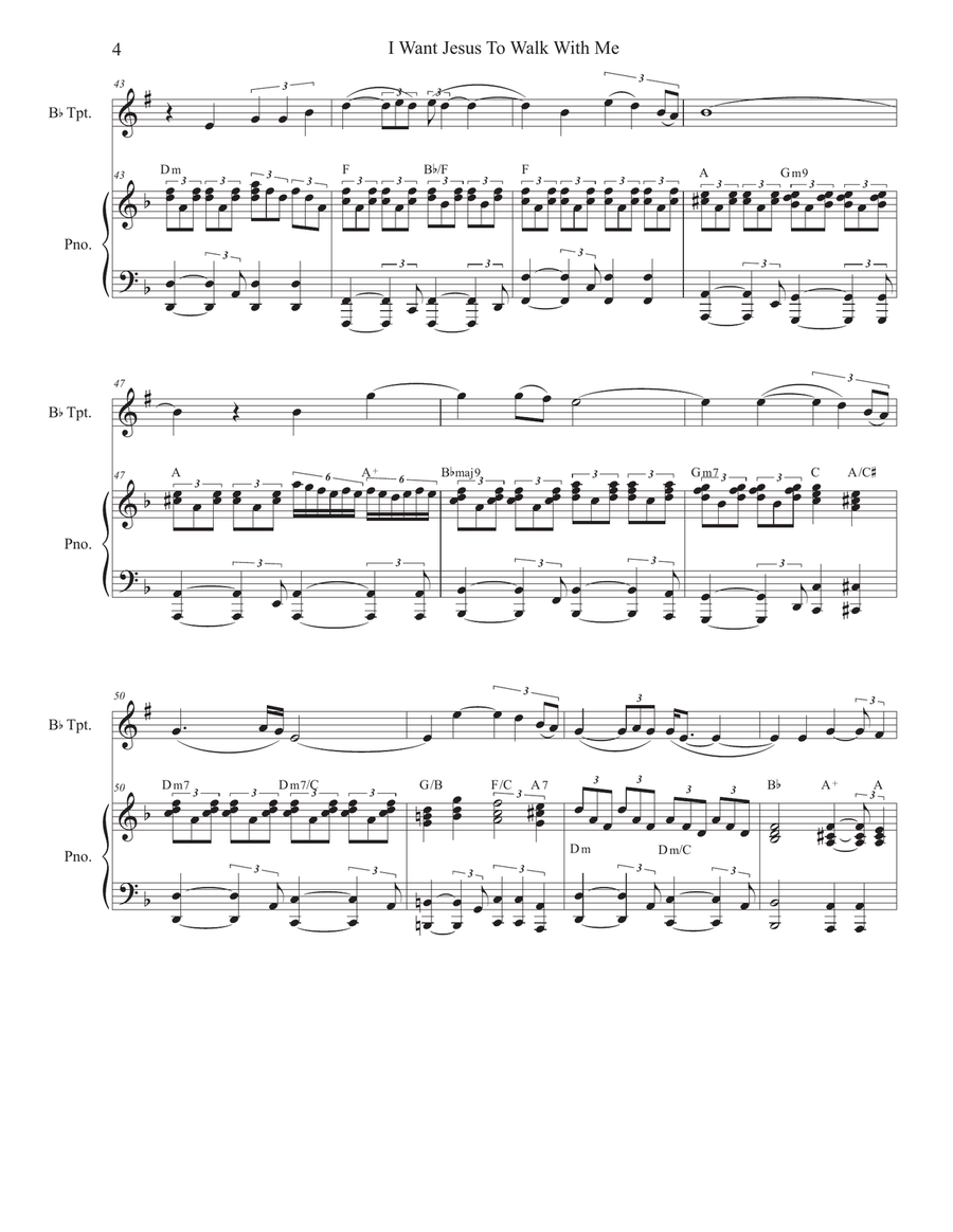 I Want Jesus To Walk With Me (Bb-Trumpet solo and Piano) B-Flat Trumpet scores gallery preview page 4